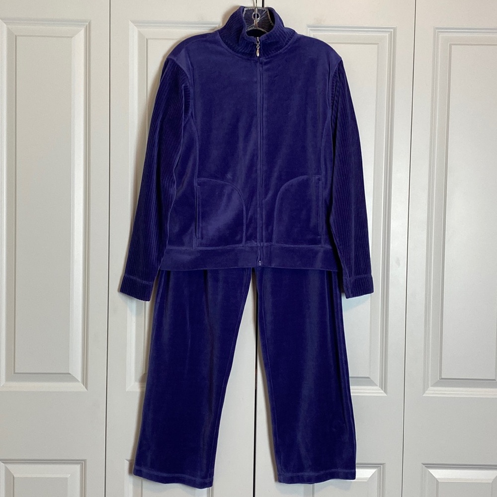 Vintage Barbiecore Velour Tracksuit Sweat Suit Set Purple Flare Small